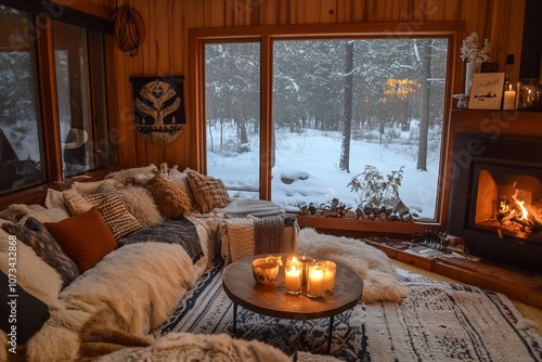 Cozy Cabin Interior with Fi...