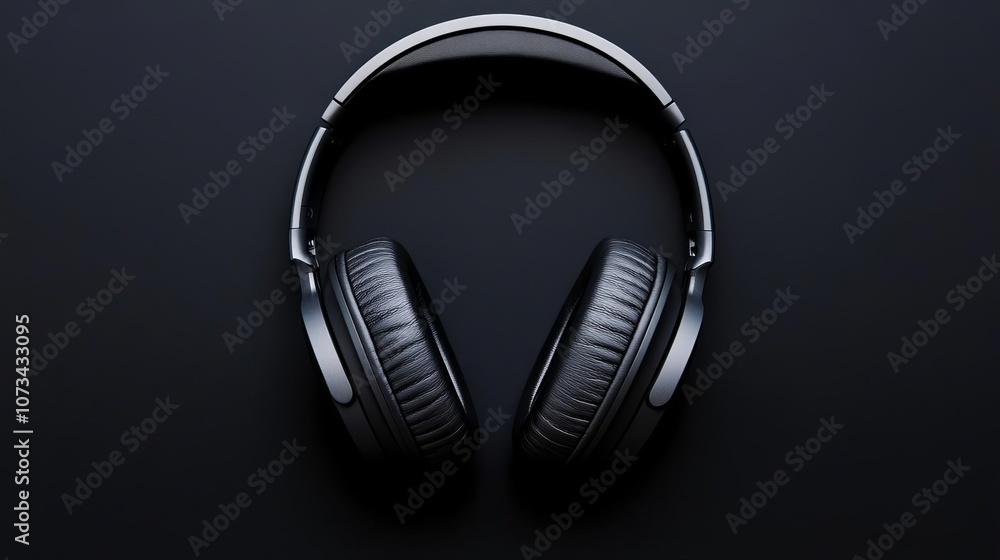 Professional headphones in diffused light, sleek design, isolated on black background Professional headphones in diffused light, sleek design, isolated on black background