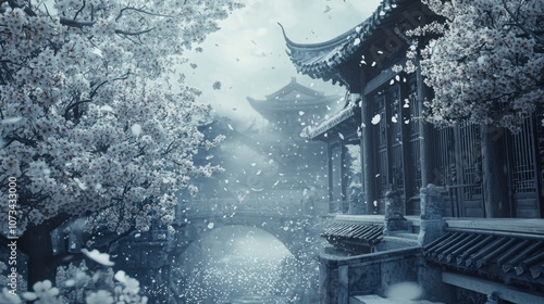 Winter's Ethereal Embrace: A Surreal Ancient Chinese Realm