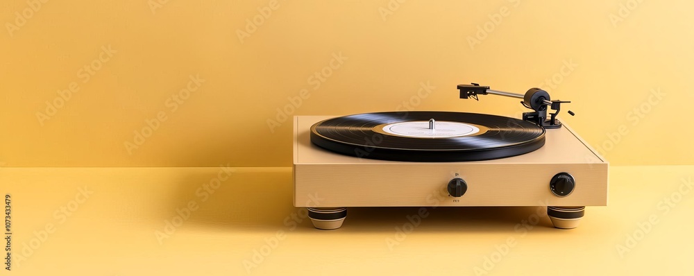 Retro record player, diffused light, spinning vinyl, nostalgic mood Retro record player, diffused light, spinning vinyl, nostalgic mood
