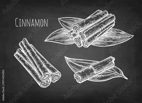 Cinnamon set chalk sketch.