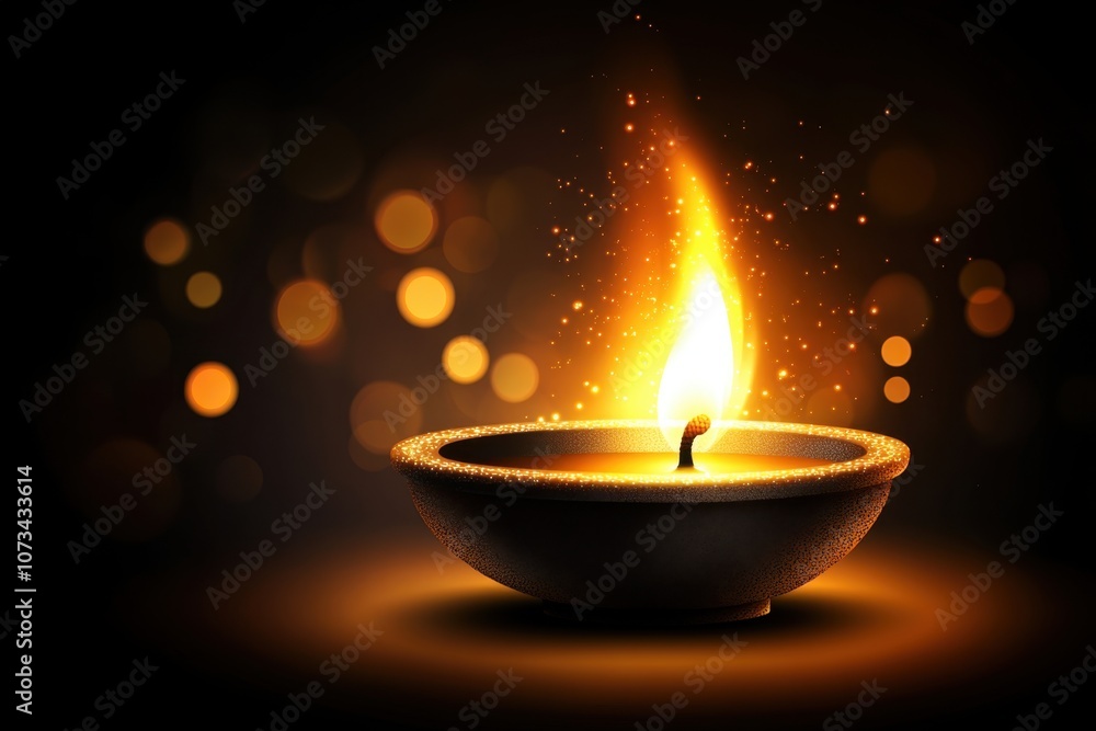Vibrant Diya Lights up the Night During Diwali Celebrations With a Mesmerizing Bokeh Backdrop Vibrant Diya Lights up the Night During Diwali Celebrations With a Mesmerizing Bokeh Backdrop