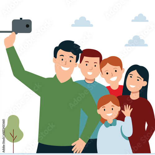 man and family taking a selfies.eps