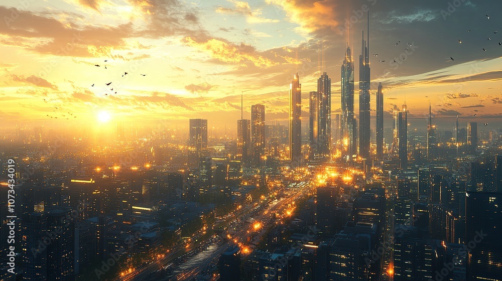 Futuristic Cityscape at Sunset Futuristic Cityscape at Sunset