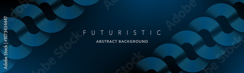 Luminous geometric lines on a contemporary dark blue abstract horizontal banner background. pattern of diagonal rounded lines in a shiny blue color. futuristic idea. Ideal for flyers, presentations.