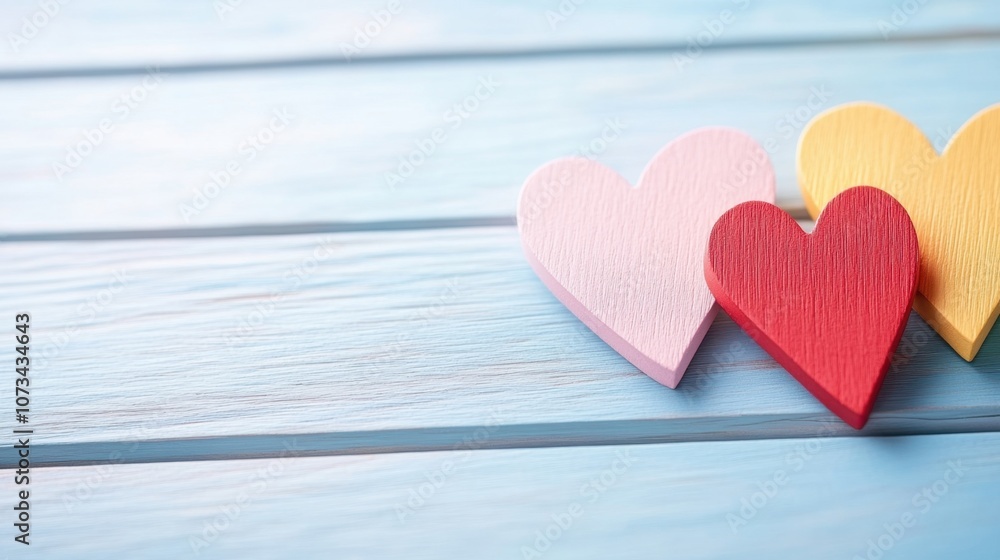 A Vibrant, Colorful Valentine's Day Greeting Card Filled With Hearts and Joy on a Wooden Background A Vibrant, Colorful Valentine's Day Greeting Card Filled With Hearts and Joy on a Wooden Background