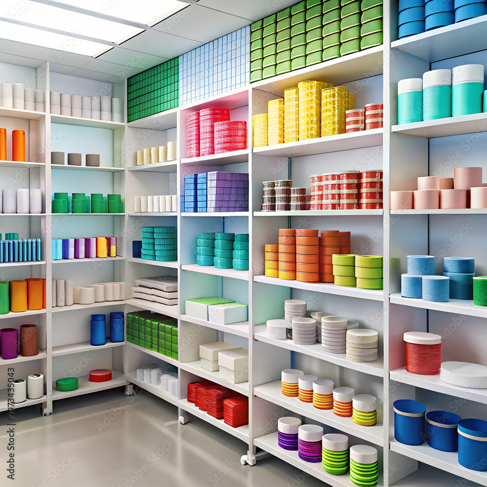A medical supply store featuring shelves filled with colorful products. A medical supply store featuring shelves filled with colorful products.