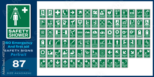 87 set iso emergency and first aid safety signs v12_safety shower_portrait size a4/a3/a2/a1