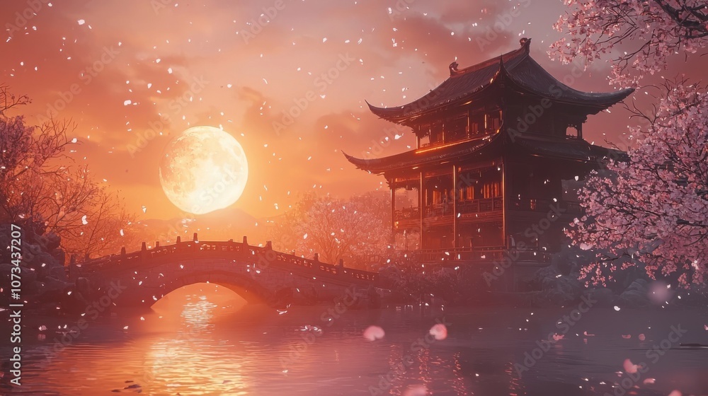Fototapeta premium Winter's Ethereal Embrace: A Surreal Ancient Chinese Realm