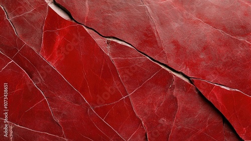 Close-up of Cracked Red Stone with White Veins