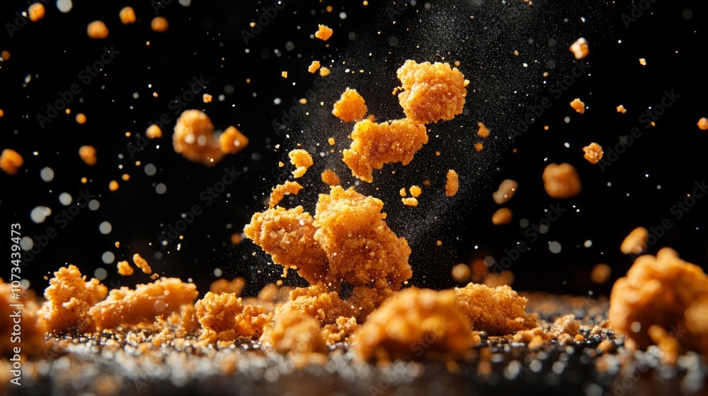 A high-definition picture of spicy fried chicken nuggets, with a golden and crispy skin, a strong sense of atmosphere, surrounded by fried crumbs, AI Generative A high-definition picture of spicy fried chicken nuggets, with a golden and crispy skin, a strong sense of atmosphere, surrounded by fried crumbs, AI Generative