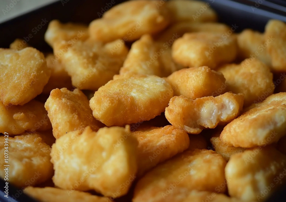 Fresh fried chicken fillet meat breaded nuggets fast food snack.Macro.AI Generative. Fresh fried chicken fillet meat breaded nuggets fast food snack.Macro.AI Generative.