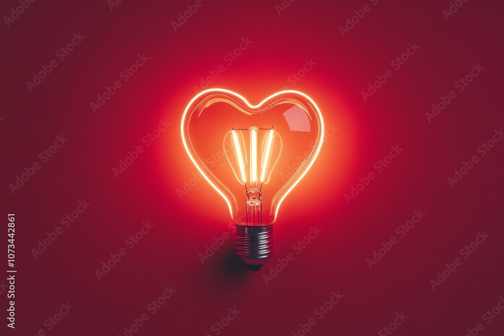 Heart-Shaped Lightbulb on Red Background Heart-Shaped Lightbulb on Red Background