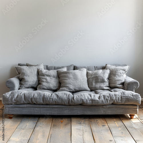 Wallpaper Mural A gray couch with pillows on it is sitting in a room with a white wall Torontodigital.ca