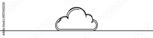 One continuous line illustration of a cloud, isolated on white background. Line art of cloud