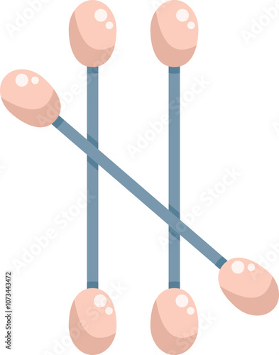Five cotton swabs are lying on a white background, creating a simple yet visually interesting composition