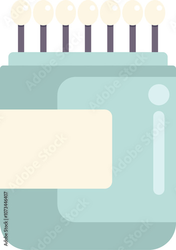 Box of cotton buds is standing with cotton swabs up on a white background