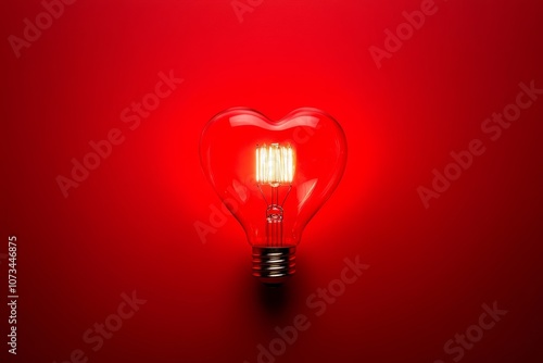 Heart-Shaped Light Bulb on Red Background