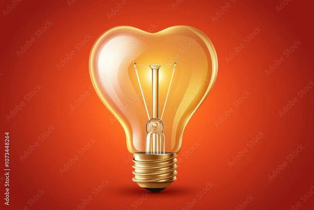 Heart-Shaped Light Bulb on Red Background Heart-Shaped Light Bulb on Red Background