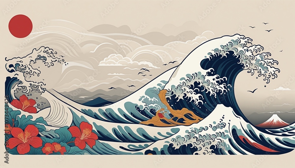 Oriental Wave Patterns: Traditional Japanese Vector Illustrations for Creative Design