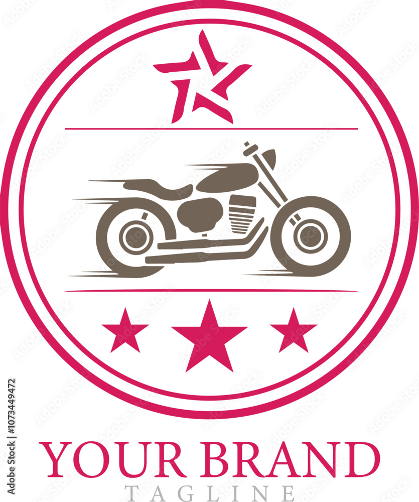Fototapeta premium Motorcycle logo vector line art silhouette icon round shape with star isolated.