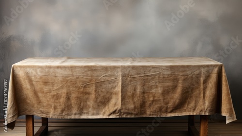 Top view of brown tablecloth for food on cement background. 