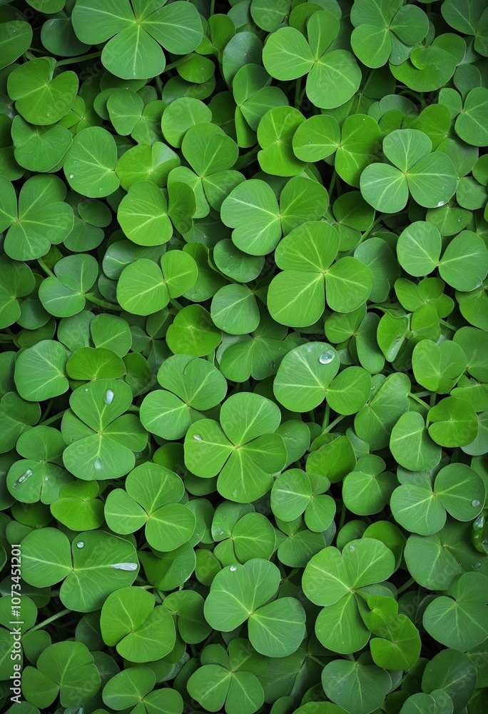 Vibrant Green Clover Texture with Dew Drops on Shamrock Background Vibrant Green Clover Texture with Dew Drops on Shamrock Background