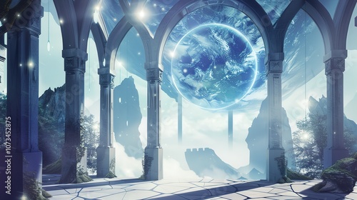 Geometric Arch Fantasy Background - a stunning and imaginative visual. The geometric arch design creates a dreamlike atmosphere, inviting exploration and creativity.
