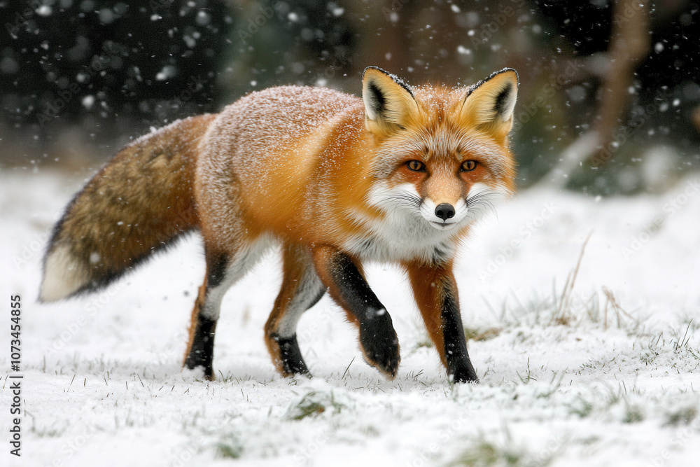 Red Fox in a Snowy Forest