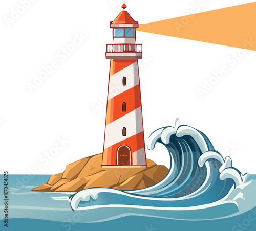 lighthouse in the waves vector cartoon like