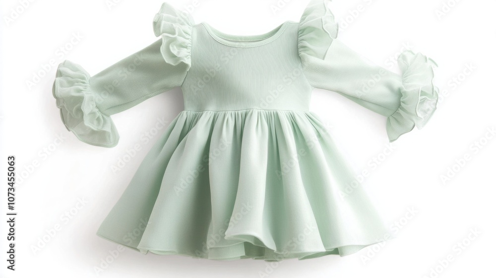 Pretty baby dress in mint green with ruffled sleeves, isolated on white Pretty baby dress in mint green with ruffled sleeves, isolated on white