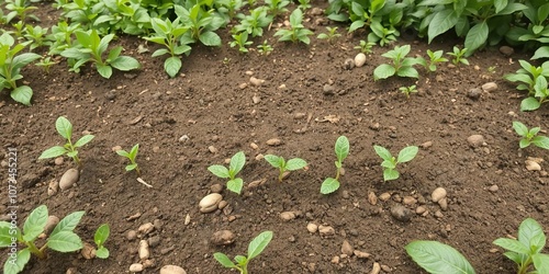 Coffee bean seedlings sprouting in fertile soil, surrounded by lush green vegetation, environment, green, agriculture