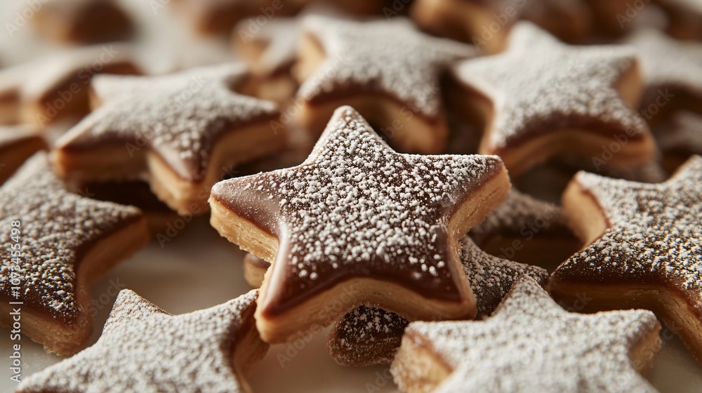 Finnish joulutorttu pastries shaped like stars, filled with dark plum jam and topped with powdered sugar Finnish joulutorttu pastries shaped like stars, filled with dark plum jam and topped with powdered sugar