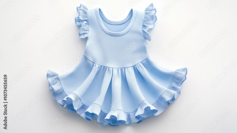 Simple baby dress in pastel blue with frilly hem, isolated on white Simple baby dress in pastel blue with frilly hem, isolated on white