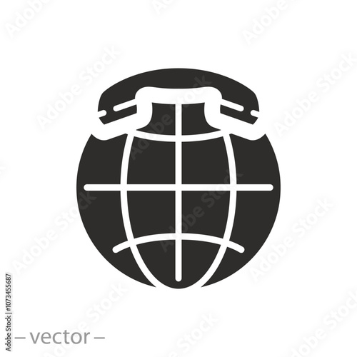 customer service support, globe with phone icon, international talk contact telephone, digital innovation tech, flat vector illustration