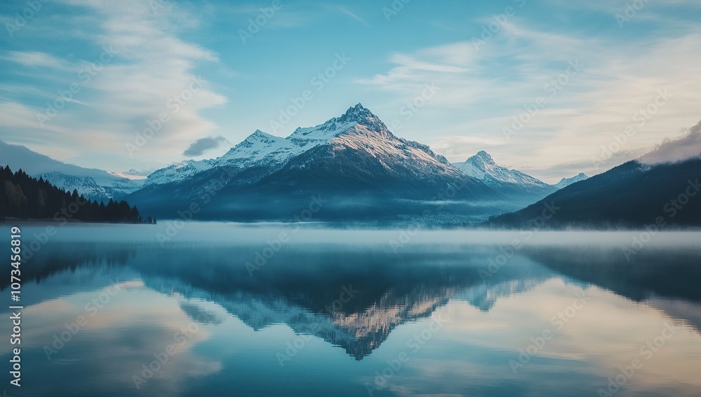 A photograph of a mountain with its reflection in a lake A photograph of a mountain with its reflection in a lake