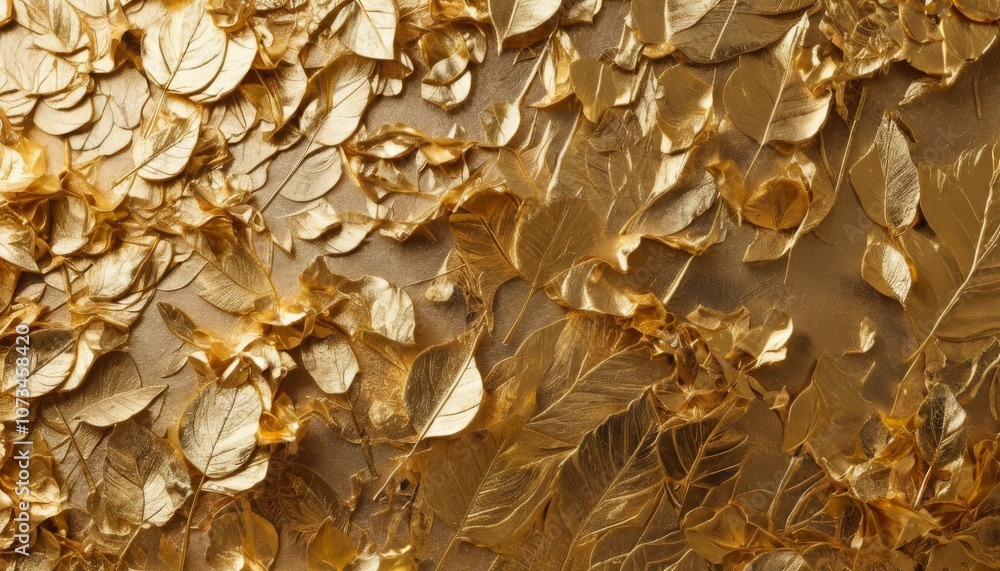 Textured gold foil background with intricate leaf patterns and a luxurious finish Textured gold foil background with intricate leaf patterns and a luxurious finish