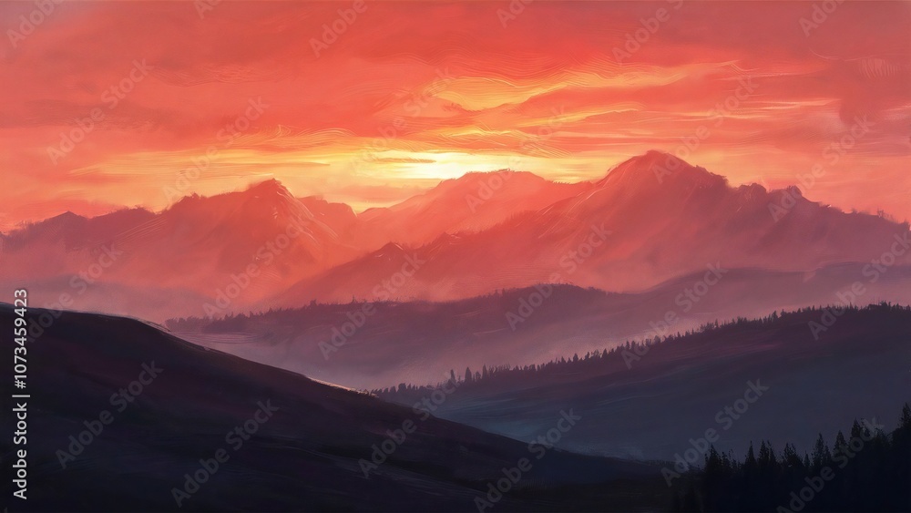 A breathtaking sunset over the mountains, with a sky painted in vibrant orange and pink hues, casting a silhouette over the hills. A breathtaking sunset over the mountains, with a sky painted in vibrant orange and pink hues, casting a silhouette over the hills.