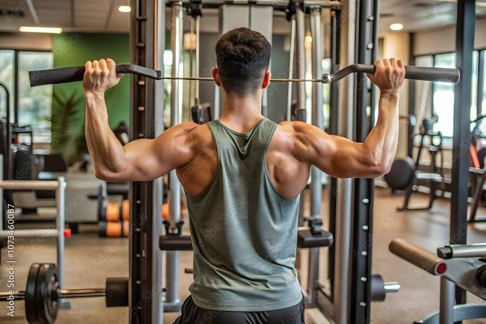 Fototapeta premium A young man doing workout at gym 