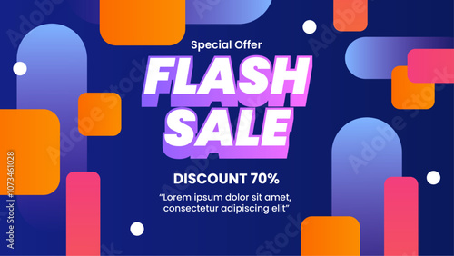 Bright Flash Sale Banner With Large Discount Offer. Vibrant flash sale banner advertising a special 70 percent discount. Ideal for retail promotions and digital marketing campaigns