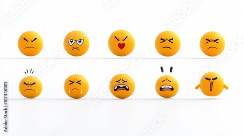 Comprehensive Collection of Expressive Yellow Emoji Icons Featuring Diverse Facial Expressions including Heart Eyes Anger Crying and Laughter in a Pixel Perfect 64x64 Design on a White Background