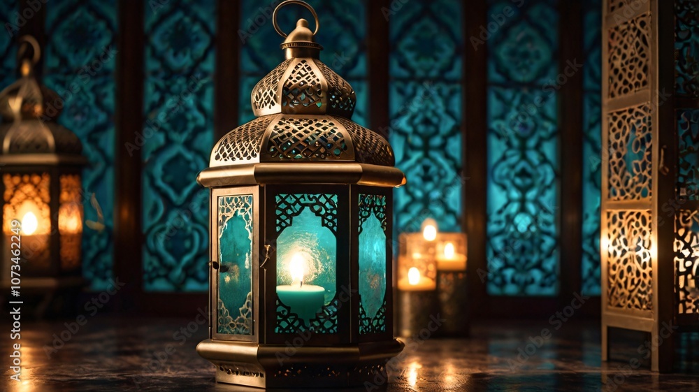 Ornate Moroccan Lanterns with turquoise, gold, and candlelight V2 Ornate Moroccan Lanterns with turquoise, gold, and candlelight V2