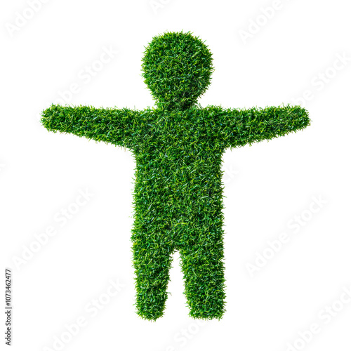 A green figure of a man made of grass. Isolated on transparent background.