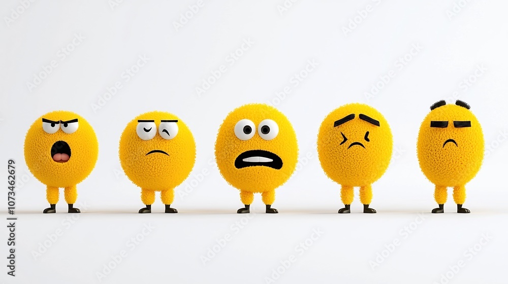 Vibrant and expressive yellow emoji icons showcasing a range of emotions including boredom excitement happiness and confusion isolated on a clean white background for a minimalist Vibrant and expressive yellow emoji icons showcasing a range of emotions including boredom excitement happiness and confusion isolated on a clean white background for a minimalist