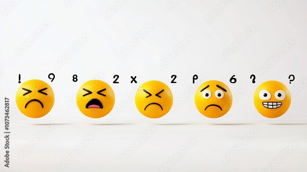 Obraz premium A set of 64x64 pixel perfect yellow emoji icons creatively expressing emotions such as boredom excitement happiness and confusion isolated on a clean white background ideal for digital interfaces
