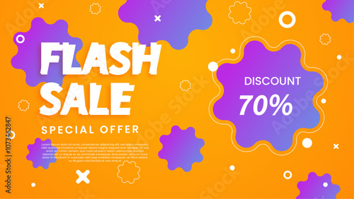 Colorful Flash Sale Banner With 70 percent Discount Offer. Eye-catching colors and bold typography make it ideal for marketing campaigns and advertising promotions