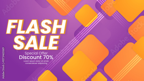 Colorful Flash Sale Banner with 70 Percent Discount Offer. Features colorful geometric shapes and bold text, perfect for attracting customers to special deals