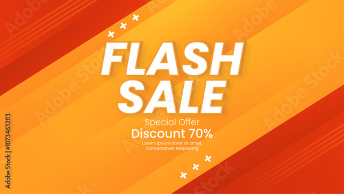Colorful Flash Sale Banner With Shapes Element and Discount Offer. Vibrant promotional banner featuring a flash sale with 70 percent discount.