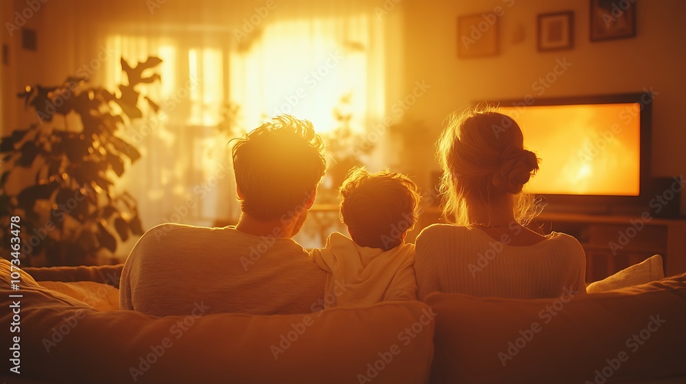 Family enjoys cozy movie night together at home Family enjoys cozy movie night together at home