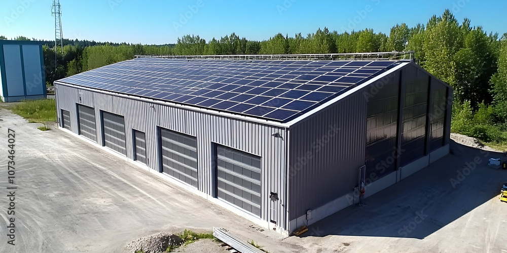 Obraz premium Solar panels on an industrial building, showcasing renewable energy. High Quality Image